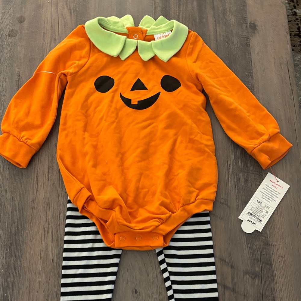 Carter's Orange Pumpkin Costume with Green Collar